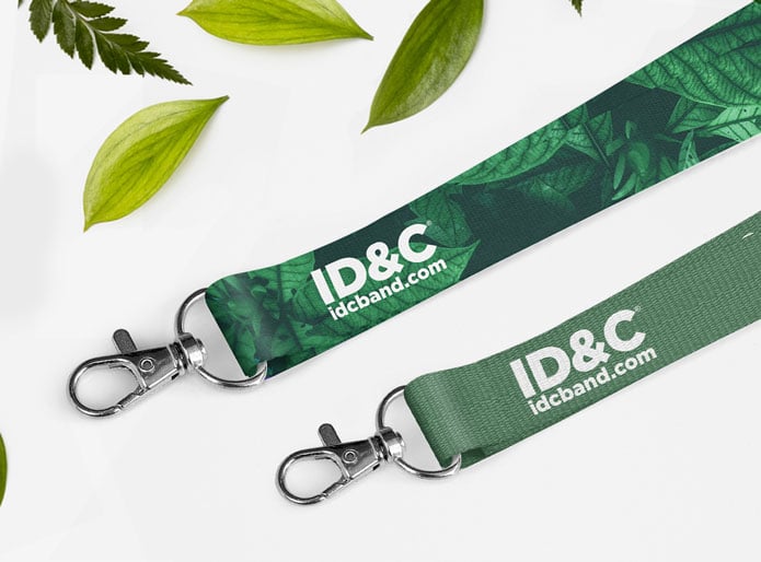 custom eco friendly lanyards on a leafy background 