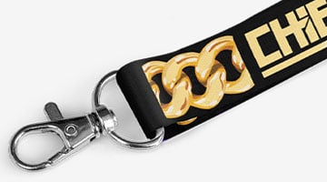 custom full color lanyard black with gold chain printed