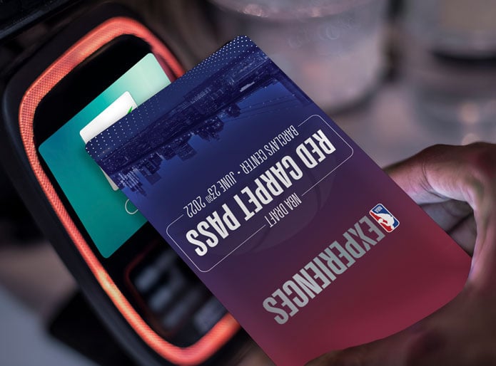 a NBA branded rfid event badge being used for cashless payments and access control 