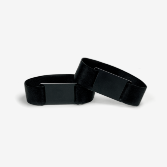 Black elastic RFID wristbands with integrated rectangular RFID chips, shown stacked on a white background for access control and event entry.