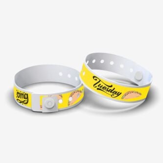 Full color plastic wristbands ideal for festivals, theme parks, and water parks 