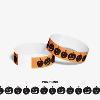 Pre-printed Halloween tyvek paper wristbands ship same day - pumpkins 
