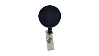 Heavy duty metal retractable badge reel with a steel clip and keyring attachment for ID badges or passes.