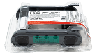 Evolis High Trust ID card printer ribbon cartridge in plastic packaging, compatible with ID card printers, supports up to 200 prints.