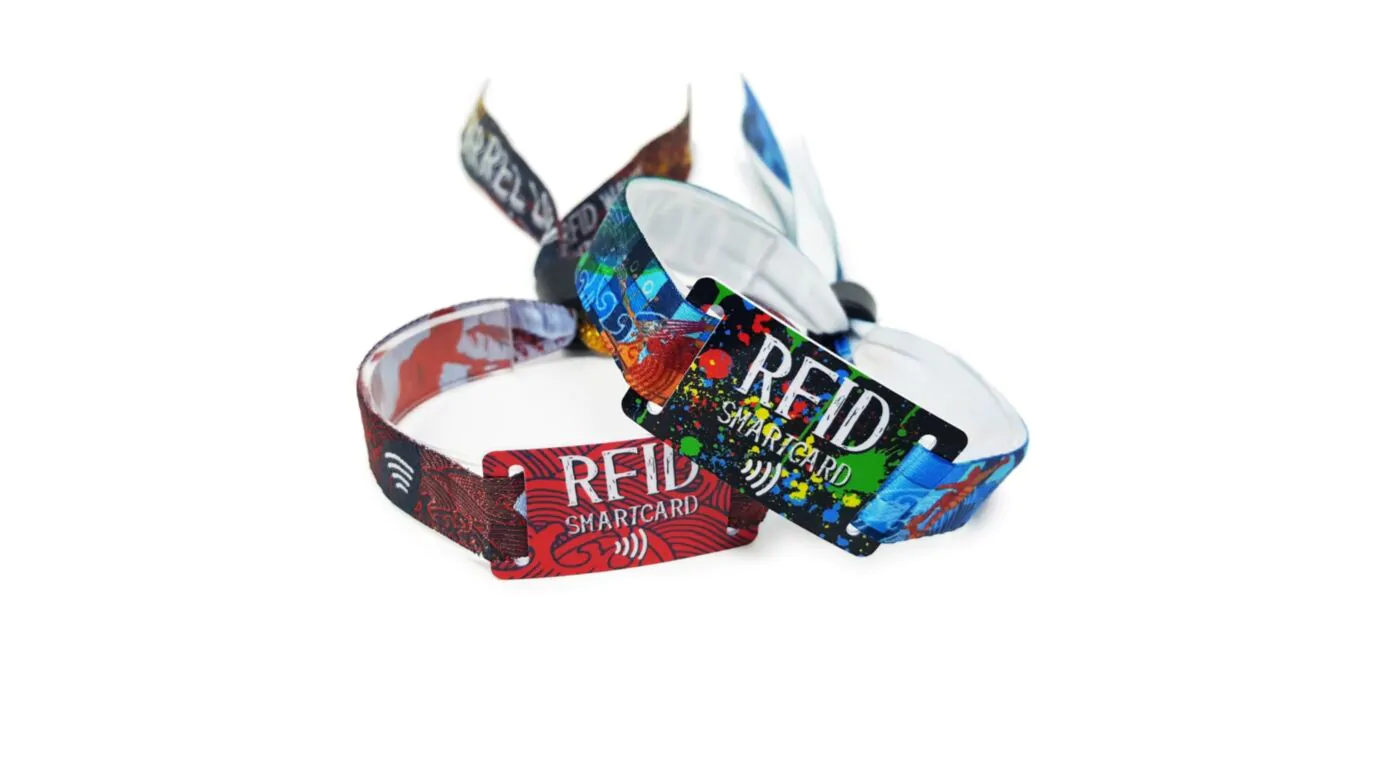 Bracelet tissu RFID avec smartcard et système de fermeture à bague de serrage