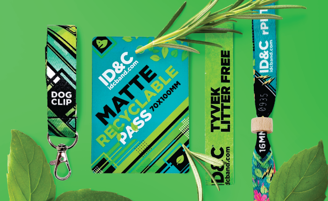 Showing a range of eco-friendly products from lanyards and passes to wristbands