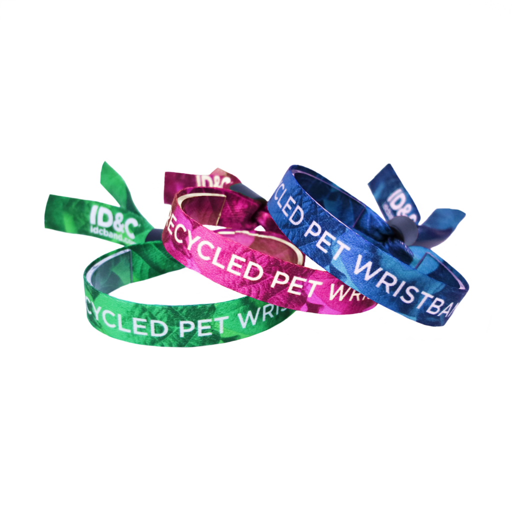 rPET wristbands that are from recycled plastic bottles